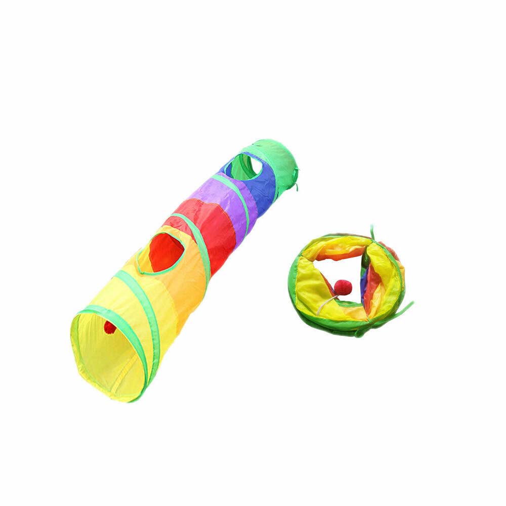 Kitten Playing Toy Pet Rabbit Play Fun Rainbow Peepholes Cat 2 Holes Dog Tunnel - image 7