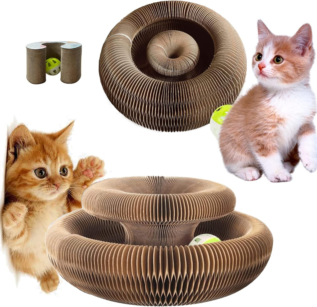 Magic Organ Cat Scratching Board – Foldable Corrugated Cardboard Scratcher with Toy Ball & Catnip - image 3