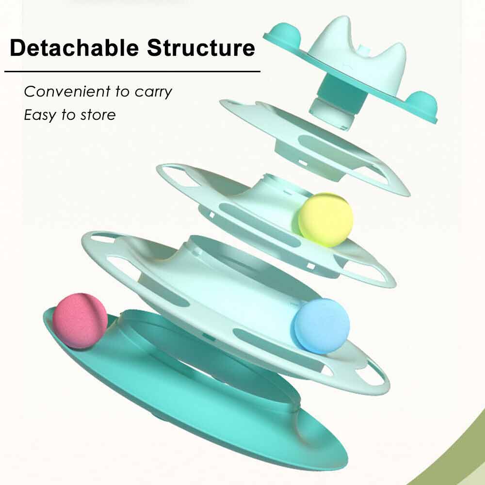 3 Level Cat Toy Kitten Rotating Feather Teaser Tower Interactive Funny Toys - image 3