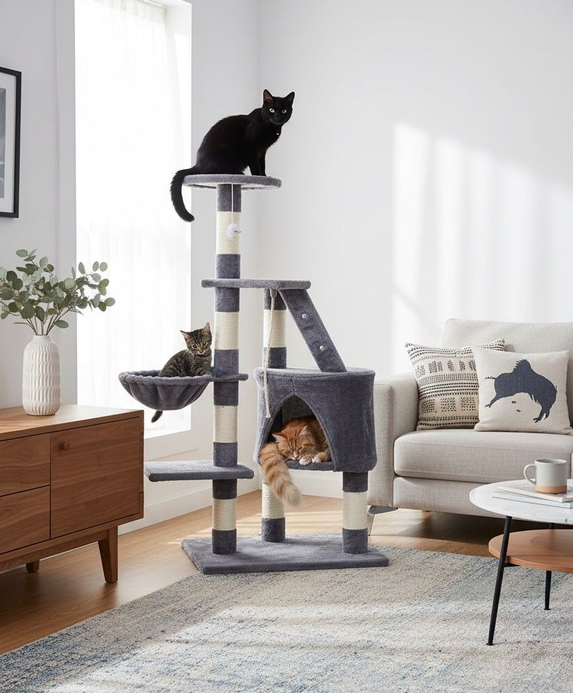 120cm Cat Tree for Indoor Cats with Condo, Hammock & Plush Perchfor for Kittens & Adult Cats-2050057516825579521