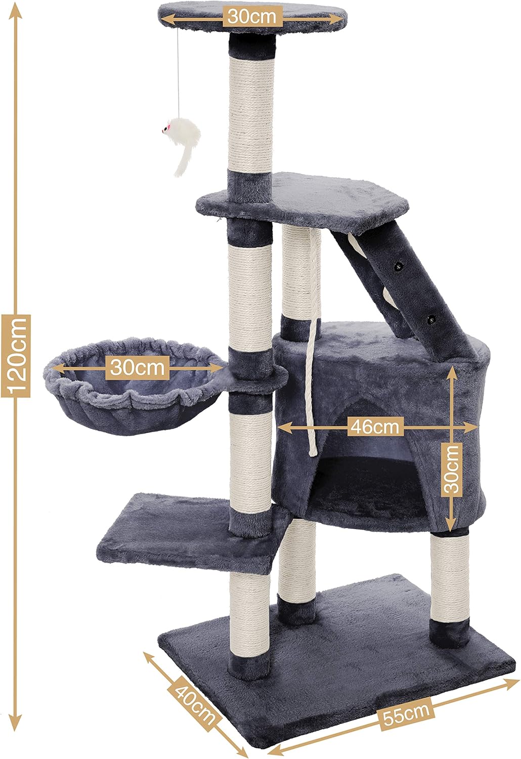 120cm Cat Tree for Indoor Cats with Condo, Hammock & Plush Perchfor for Kittens & Adult Cats-2050057516825579522