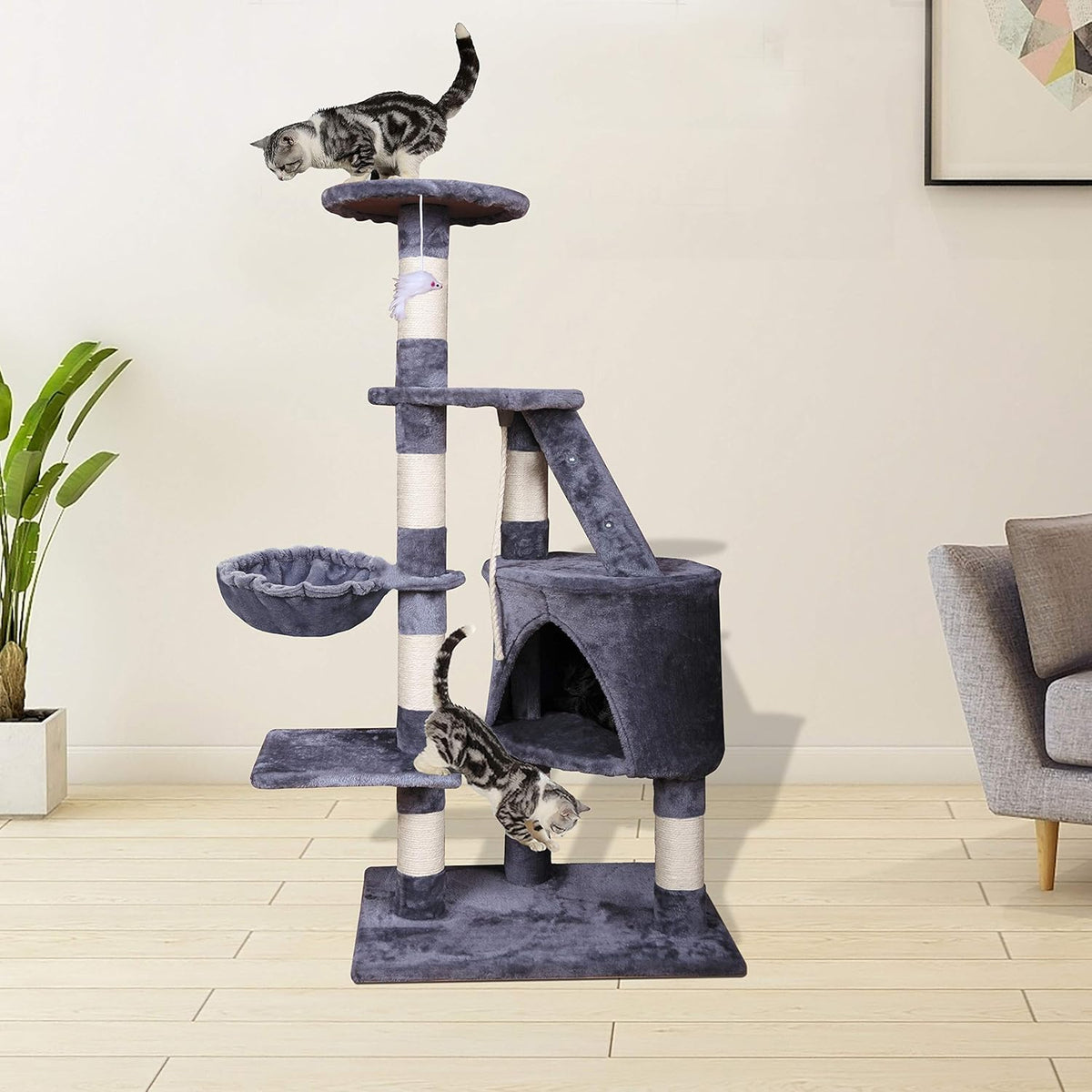 120cm Cat Tree for Indoor Cats with Condo, Hammock & Plush Perchfor for Kittens & Adult Cats-2050057516825579526