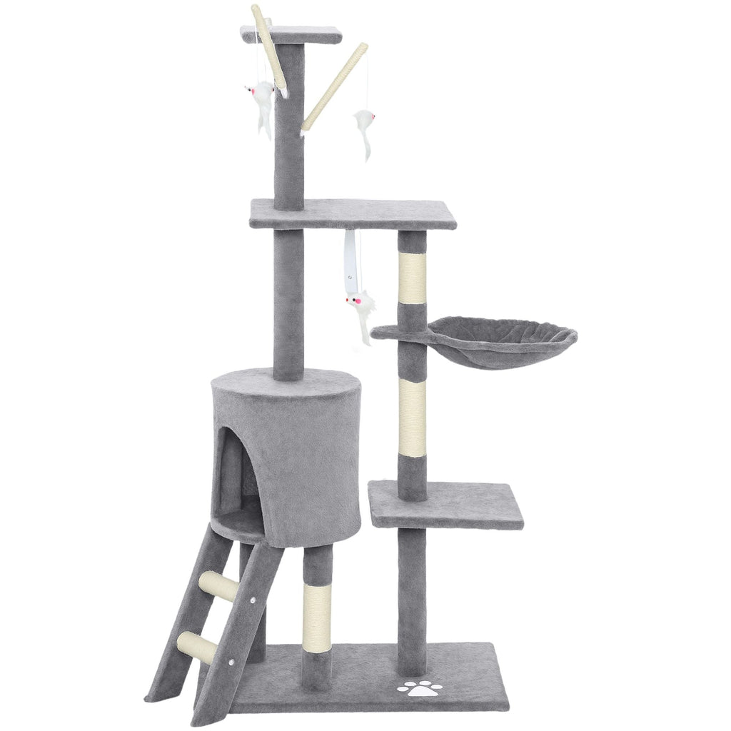 134cm Cat Tree for Indoor Cats with Hammock, Plush Perch & Sisal Scratching Posts for Kittens & Adult Cats (Light Grey)-2050057517026906121