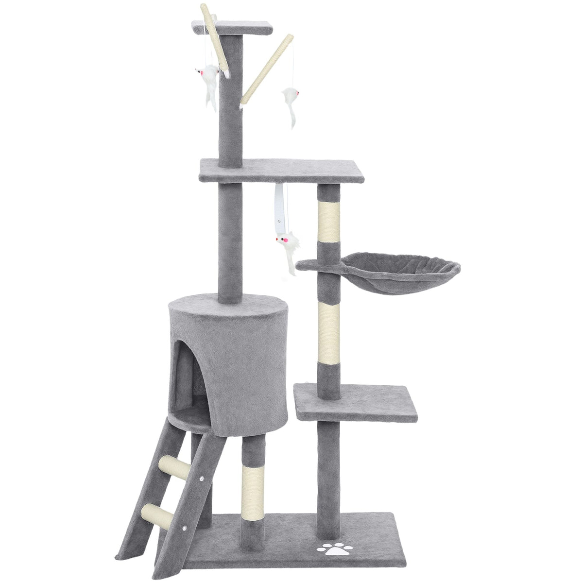 134cm Cat Tree for Indoor Cats with Hammock, Plush Perch & Sisal Scratching Posts for Kittens & Adult Cats (Light Grey)-2050057517026906121