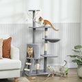 134cm Cat Tree for Indoor Cats with Hammock, Plush Perch & Sisal Scratching Posts for Kittens & Adult Cats (Light Grey)-2050057517026906113