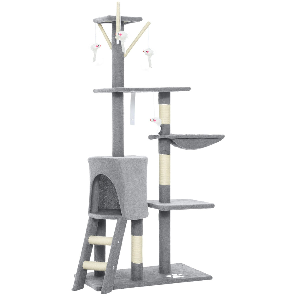 134cm Cat Tree for Indoor Cats with Hammock, Plush Perch & Sisal Scratching Posts for Kittens & Adult Cats (Light Grey)-2050057517026906120