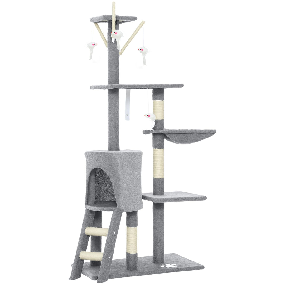 134cm Cat Tree for Indoor Cats with Hammock, Plush Perch & Sisal Scratching Posts for Kittens & Adult Cats (Light Grey)-2050057517026906120