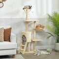 134cm Cat Tree for Indoor Cats with Hammock, Plush Perch & Sisal Scratching Posts for Kittens & Adult Cats (Beige)-2050057517232427009