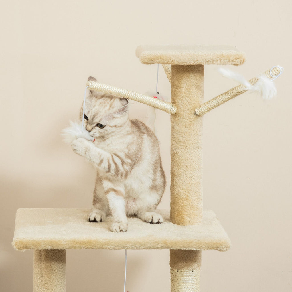 134cm Cat Tree for Indoor Cats with Hammock, Plush Perch & Sisal Scratching Posts for Kittens & Adult Cats (Beige)-2050057517232427015