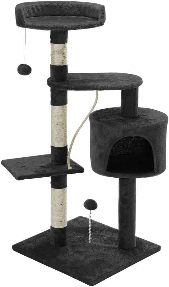 140cm Cat Tree for Indoor Cats with Plush Perch, Sisal Scratching Posts & Condo for Kittens & Adult Cats (Dark Grey)-2050057517471502345