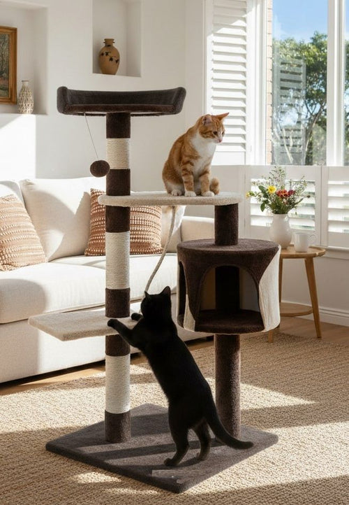 140cm Cat Tree for Indoor Cats with Plush Perch, Sisal Scratching Posts & Condo for Kittens & Adult Cats (Dark Grey)-2050057517471502337