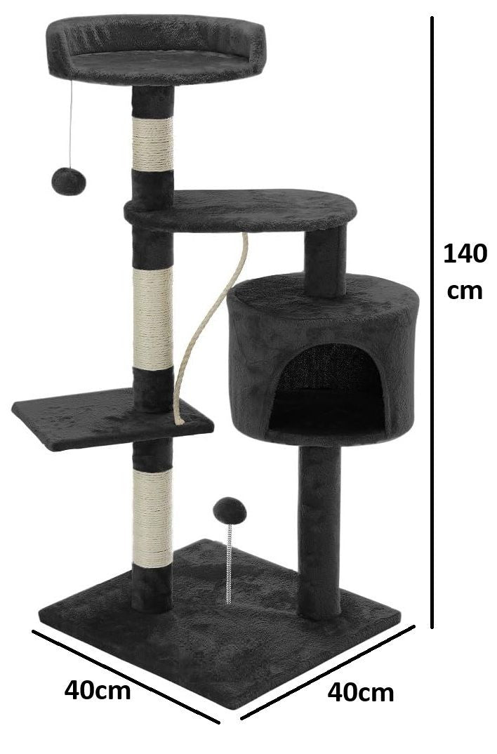 140cm Cat Tree for Indoor Cats with Plush Perch, Sisal Scratching Posts & Condo for Kittens & Adult Cats (Dark Grey)-2050057517471502338