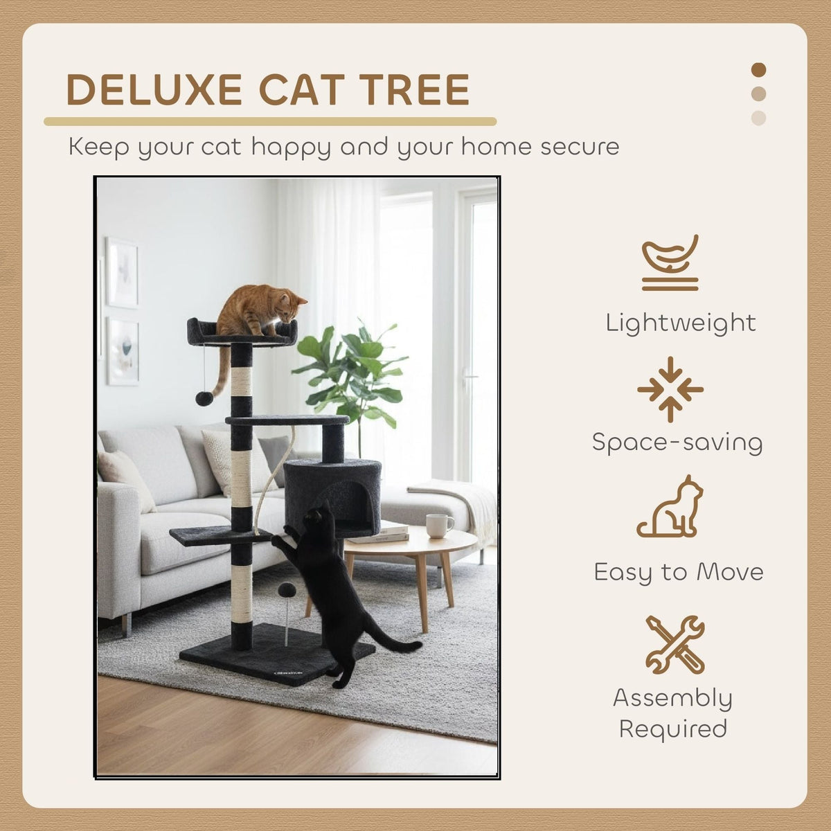 140cm Cat Tree for Indoor Cats with Plush Perch, Sisal Scratching Posts & Condo for Kittens & Adult Cats (Dark Grey)-2050057517471502339