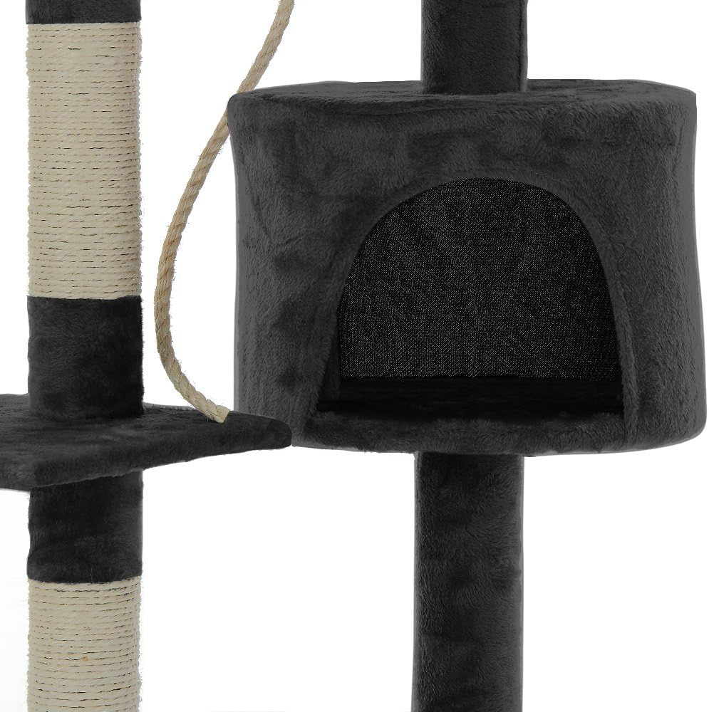 140cm Cat Tree for Indoor Cats with Plush Perch, Sisal Scratching Posts & Condo for Kittens & Adult Cats (Dark Grey)-2050057517471502342