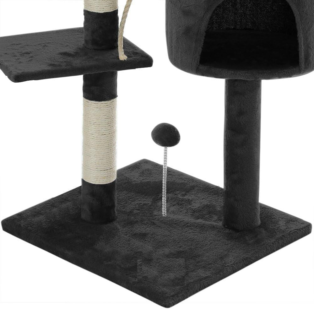 140cm Cat Tree for Indoor Cats with Plush Perch, Sisal Scratching Posts & Condo for Kittens & Adult Cats (Dark Grey)-2050057517471502343