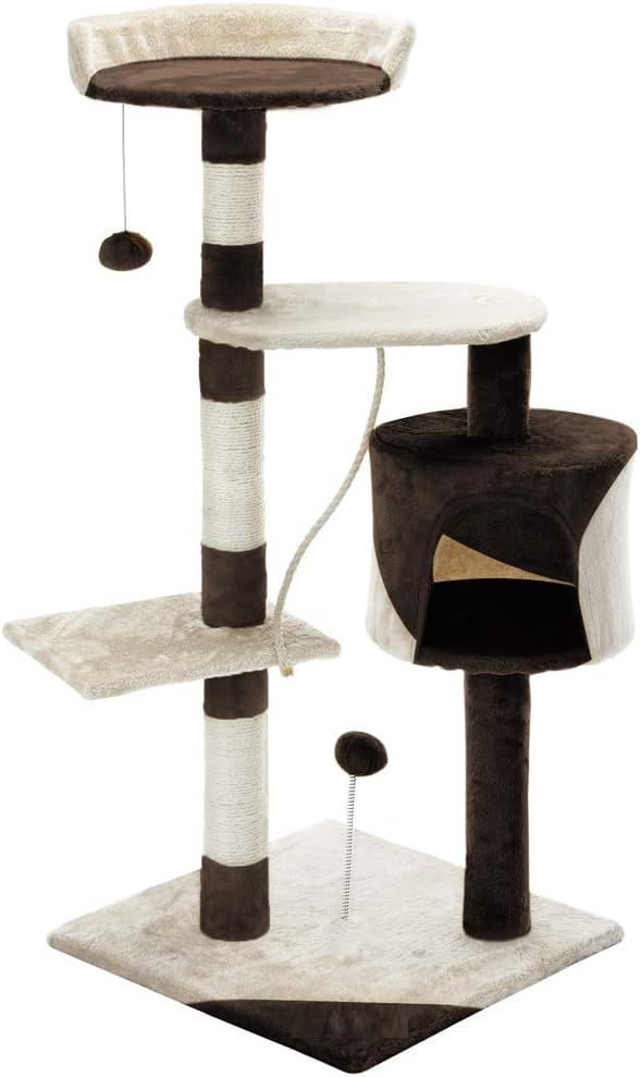 140cm Cat Tree for Indoor Cats with Plush Perch, Sisal Scratching Posts & Condo for Kittens & Adult Cats (Beige)-2050057517681217545