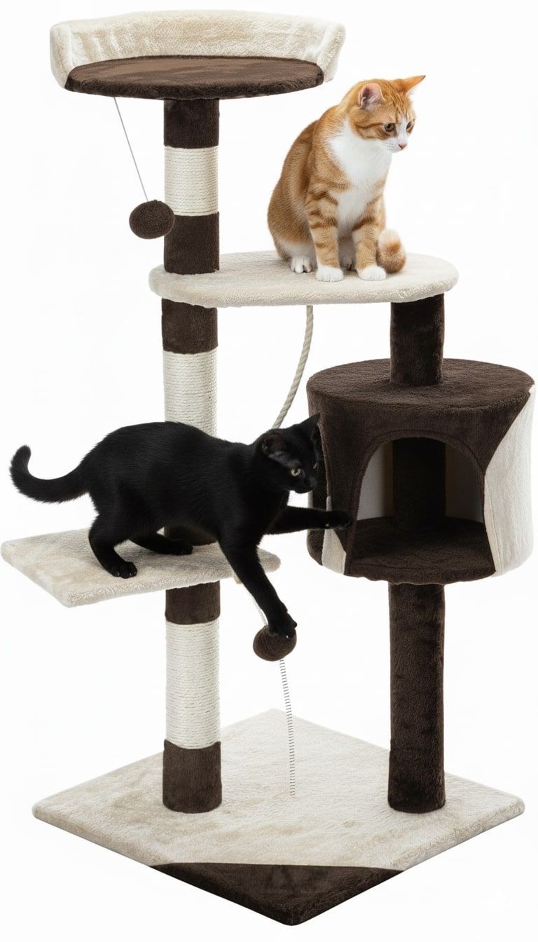 140cm Cat Tree for Indoor Cats with Plush Perch, Sisal Scratching Posts & Condo for Kittens & Adult Cats (Beige)-2050057517681217536