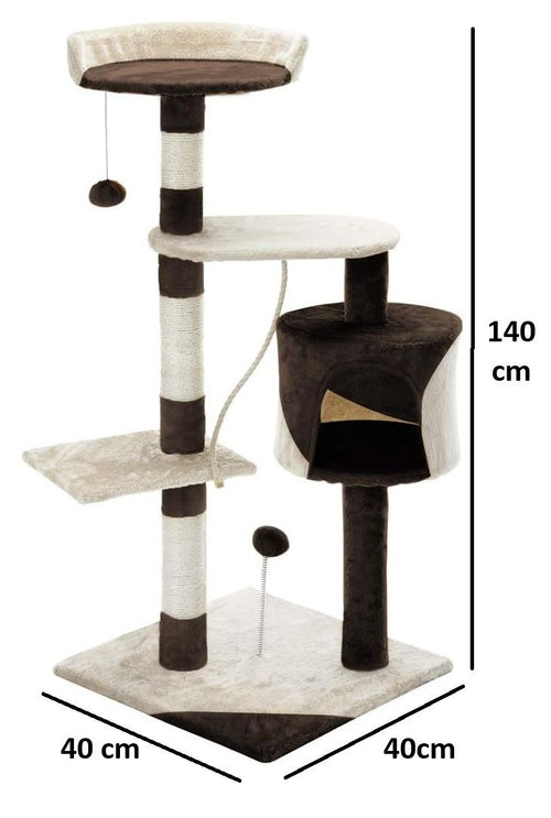 140cm Cat Tree for Indoor Cats with Plush Perch, Sisal Scratching Posts & Condo for Kittens & Adult Cats (Beige)-2050057517681217538