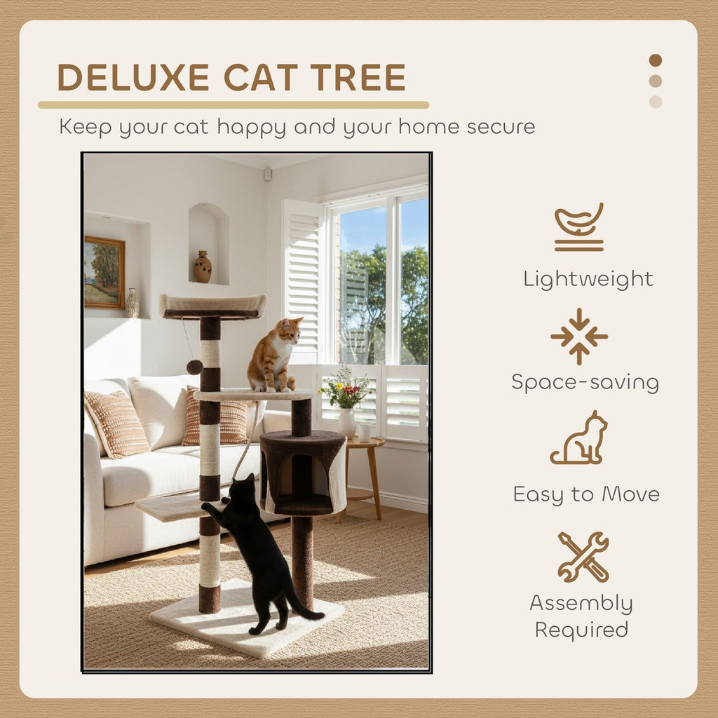 140cm Cat Tree for Indoor Cats with Plush Perch, Sisal Scratching Posts & Condo for Kittens & Adult Cats (Beige)-2050057517681217539