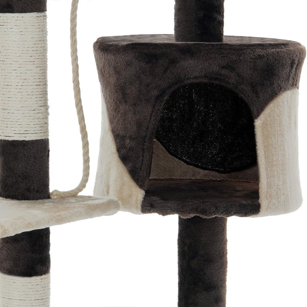 140cm Cat Tree for Indoor Cats with Plush Perch, Sisal Scratching Posts & Condo for Kittens & Adult Cats (Beige)-2050057517681217542