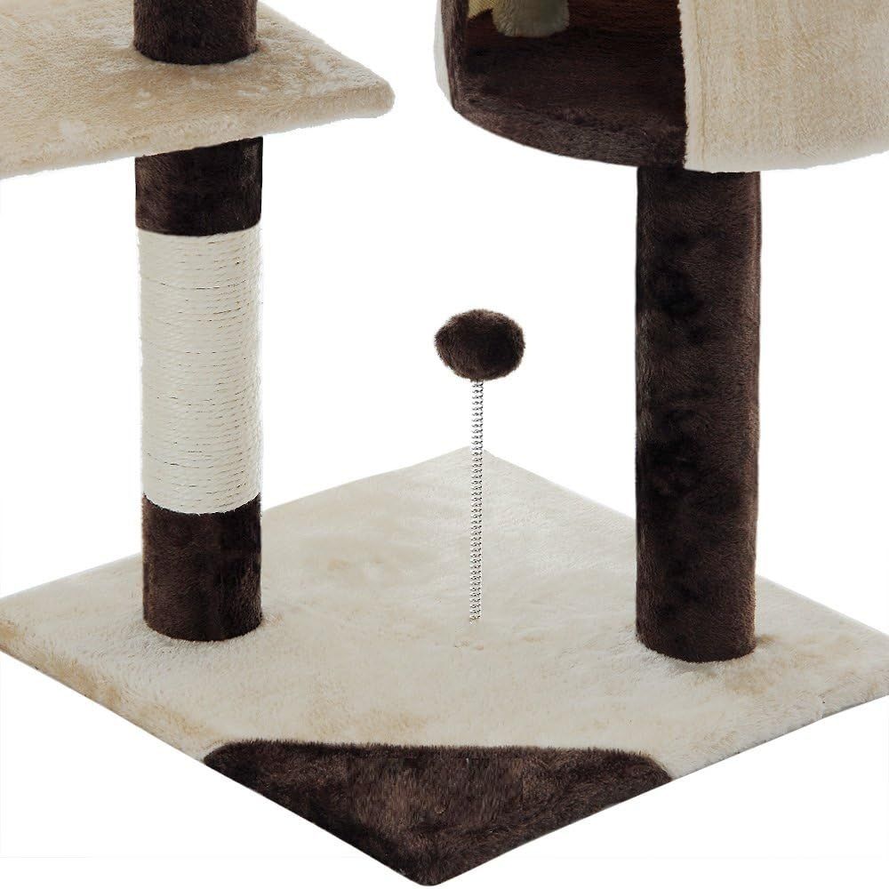 140cm Cat Tree for Indoor Cats with Plush Perch, Sisal Scratching Posts & Condo for Kittens & Adult Cats (Beige)-2050057517681217544