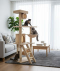 141cm Cat Tree Tower for Indoor Cats with Plush Perch, Ladder, Sisal Scratching Posts, Hammock & Condo for Kittens & Adult Cats (Beige)-2050057517890932737