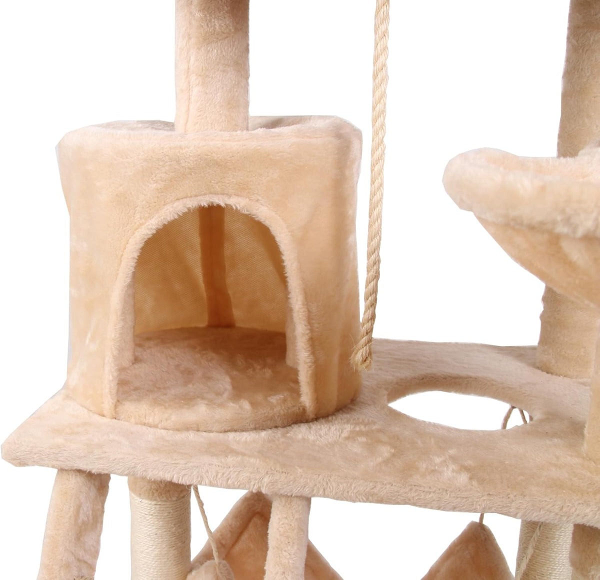 141cm Cat Tree Tower for Indoor Cats with Plush Perch, Ladder, Sisal Scratching Posts, Hammock & Condo for Kittens & Adult Cats (Beige)-2050057517890932742