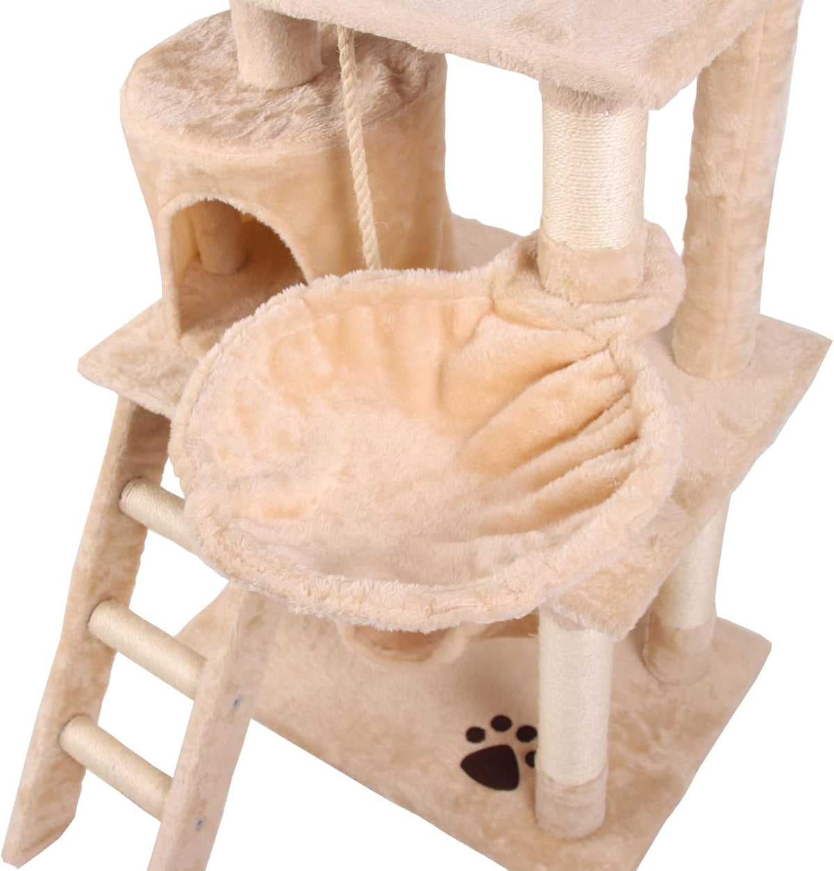 141cm Cat Tree Tower for Indoor Cats with Plush Perch, Ladder, Sisal Scratching Posts, Hammock & Condo for Kittens & Adult Cats (Beige)-2050057517890932743