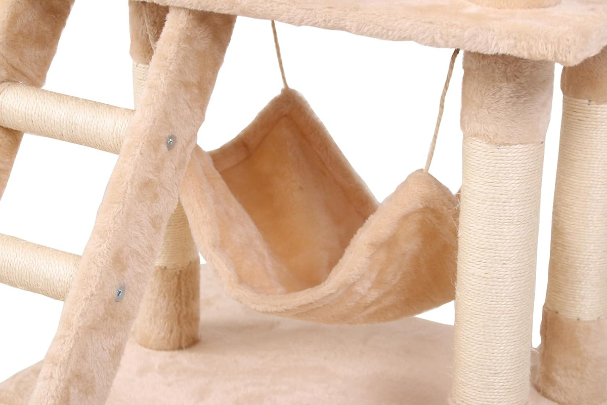 141cm Cat Tree Tower for Indoor Cats with Plush Perch, Ladder, Sisal Scratching Posts, Hammock & Condo for Kittens & Adult Cats (Beige)-2050057517890932744