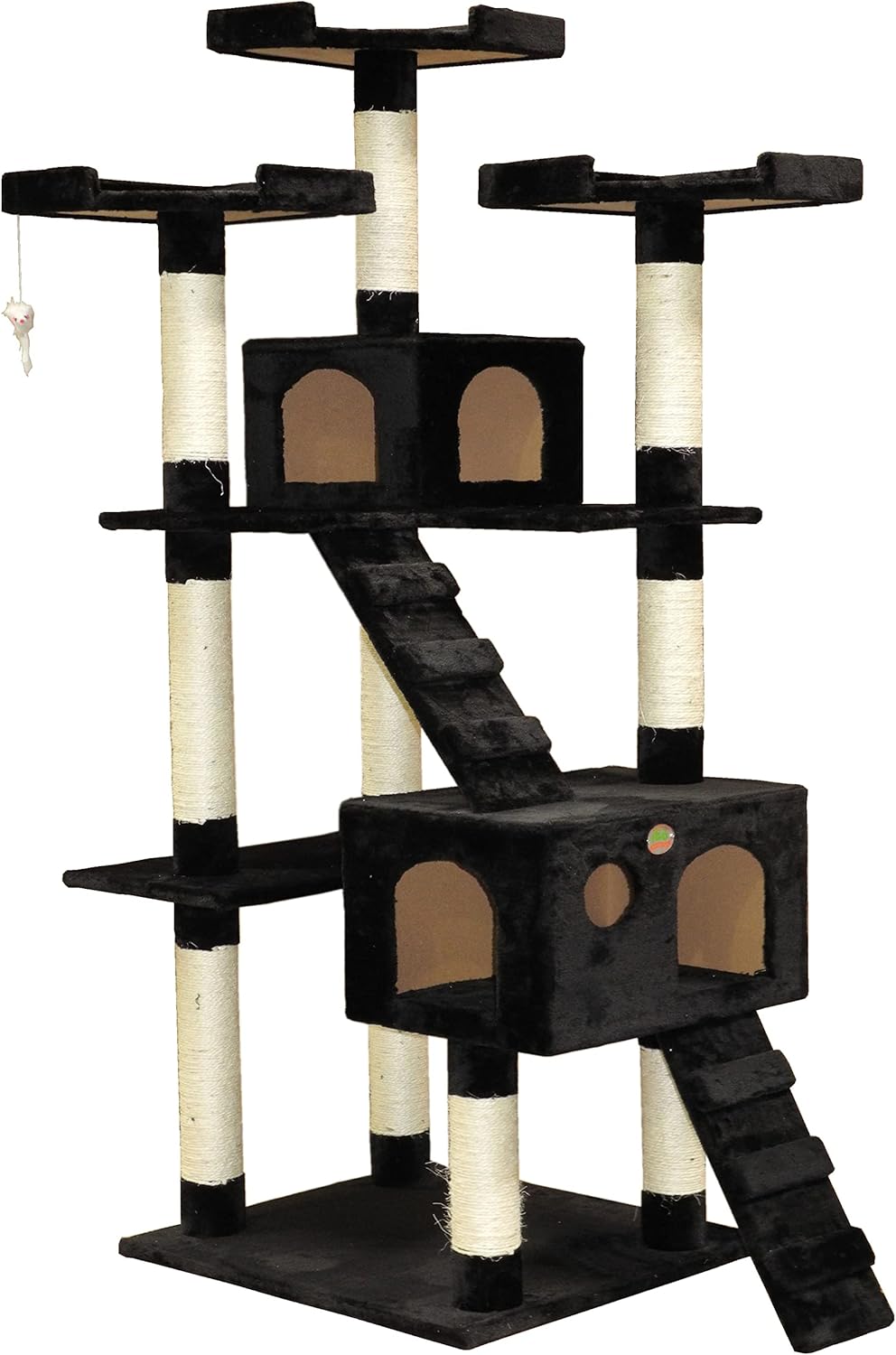 180cm Cat Tree Tower for Indoor Cats with Dual Condos, Plush Perches, Sisal Scratching Posts & Ramps for Kittens & Adult Cats (Black)-2050057518109036553