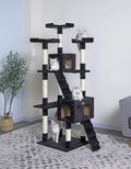 180cm Cat Tree Tower for Indoor Cats with Dual Condos, Plush Perches, Sisal Scratching Posts & Ramps for Kittens & Adult Cats (Black)-2050057518109036545