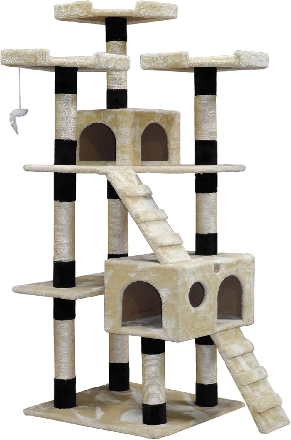 180cm Cat Tree Tower for Indoor Cats with Dual Condos, Plush Perches, Sisal Scratching Posts & Ramps for Kittens & Adult Cats (Beige)-2050057518314557449