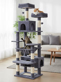 180cm Cat Tree Tower for Indoor Cats with Plush Perches, Dual Condos, Natural Sisal Scratching Posts & Ramps for Kittens & Adult Cats (Grey)-2050057518541049857