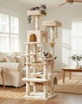 180cm Cat Tree Tower for Indoor Cats with Plush Perches, Dual Condos, Natural Sisal Scratching Posts & Ramps for Kittens & Adult Cats (Beige)-2050057518767542273