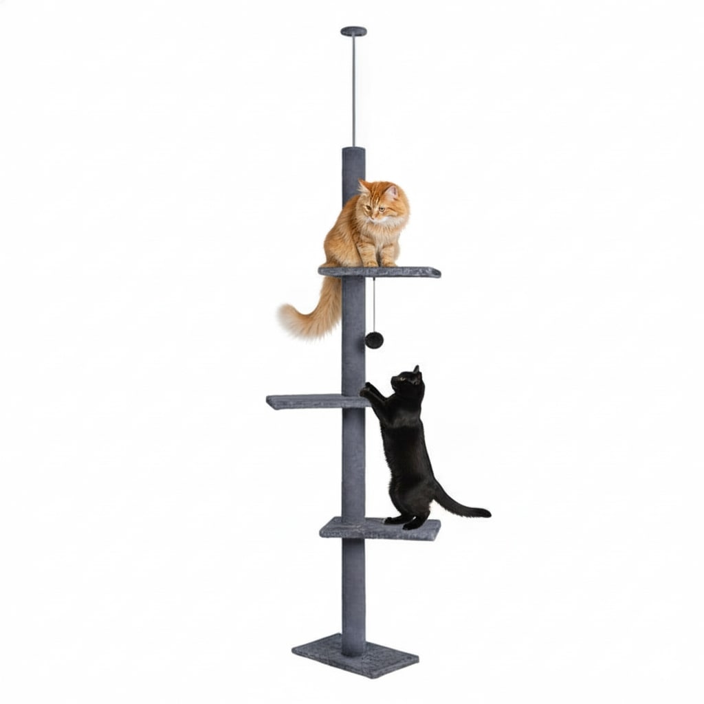 Floor to Ceiling Cat Tree Tower with Adjustable Height 230-286cm for Indoor Cats (Grey)-2050057518977257472