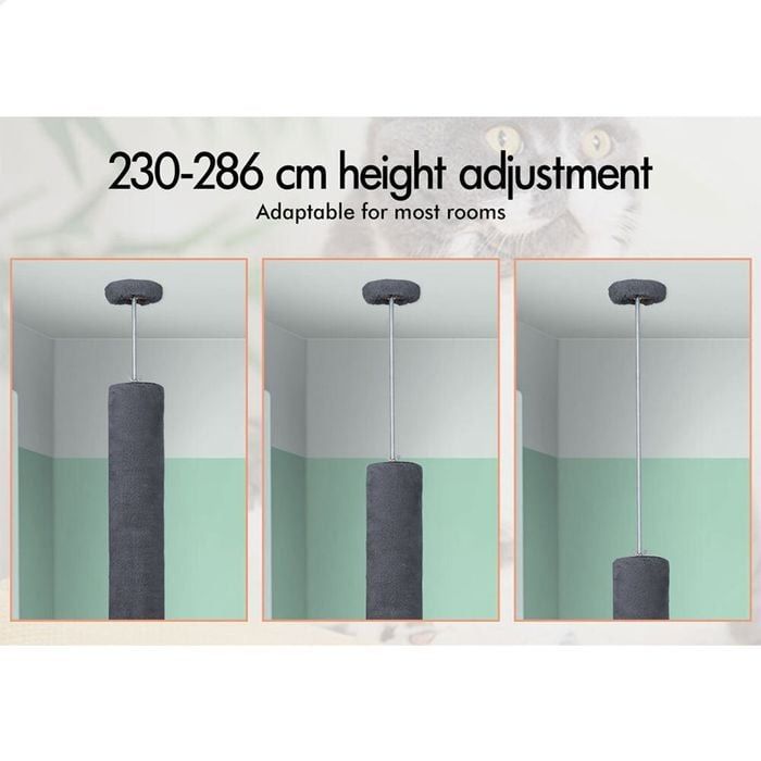 Floor to Ceiling Cat Tree Tower with Adjustable Height 230-286cm for Indoor Cats (Grey)-2050057518977257475