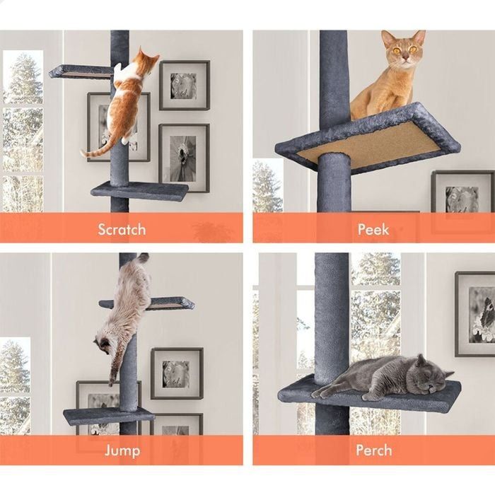 Floor to Ceiling Cat Tree Tower with Adjustable Height 230-286cm for Indoor Cats (Grey)-2050057518977257476