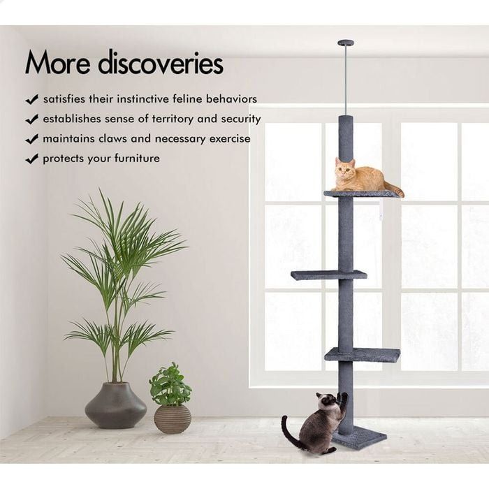 Floor to Ceiling Cat Tree Tower with Adjustable Height 230-286cm for Indoor Cats (Grey)-2050057518977257477
