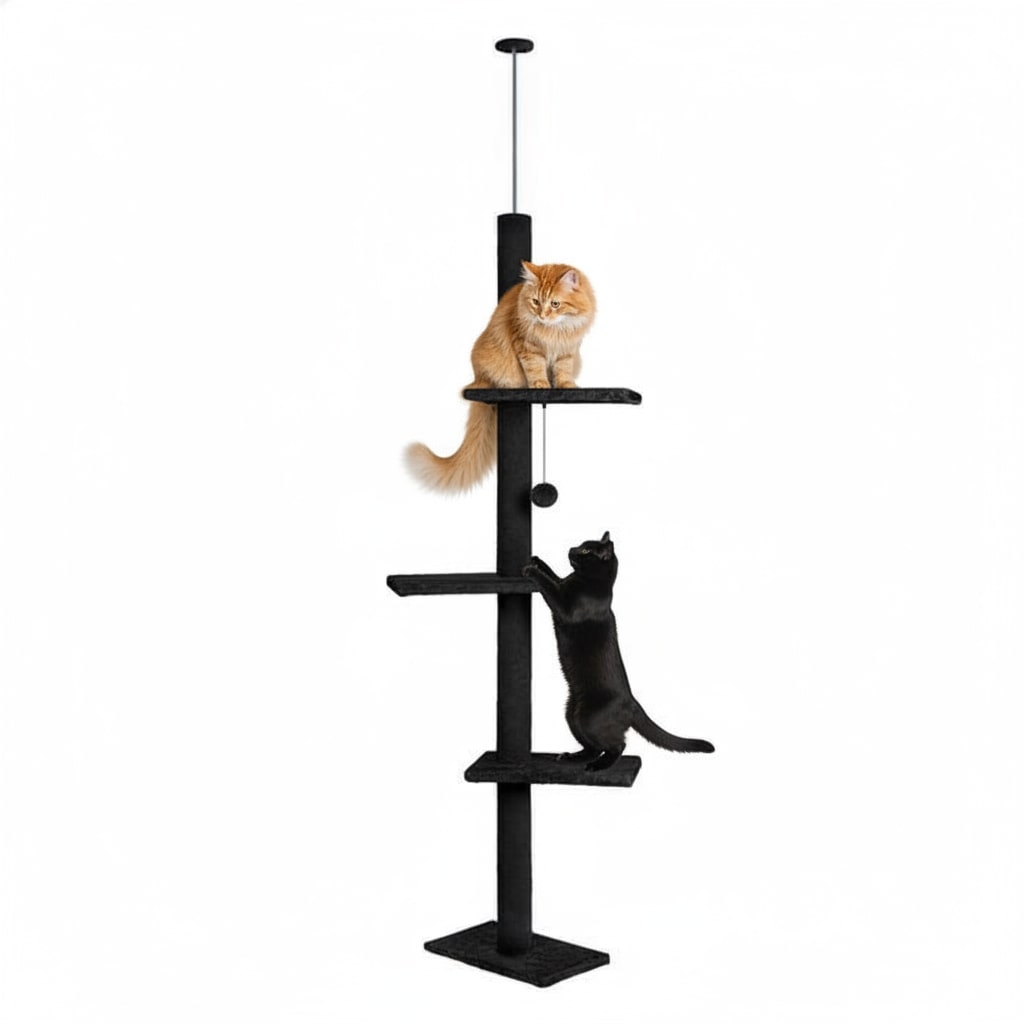 Floor to Ceiling Cat Tree Tower with Adjustable Height 230-286cm for Indoor Cats (Black)-2050057519186972672