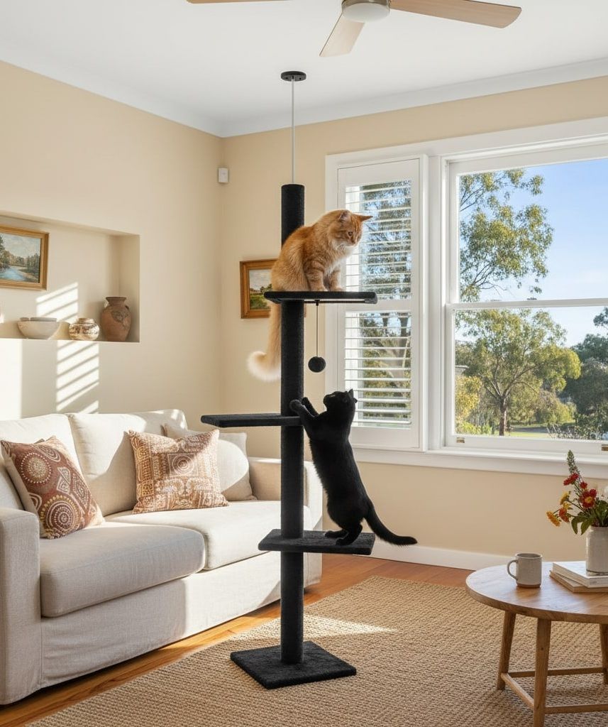 Floor to Ceiling Cat Tree Tower with Adjustable Height 230-286cm for Indoor Cats (Black)-2050057519186972673