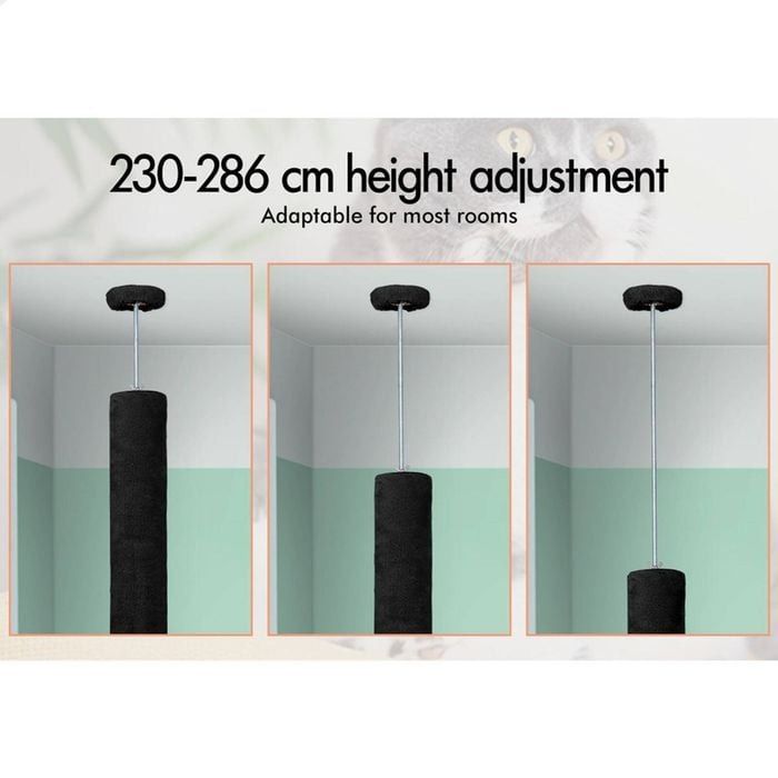 Floor to Ceiling Cat Tree Tower with Adjustable Height 230-286cm for Indoor Cats (Black)-2050057519186972675