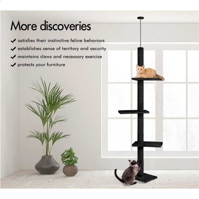 Floor to Ceiling Cat Tree Tower with Adjustable Height 230-286cm for Indoor Cats (Black)-2050057519186972677