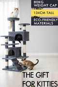 180cm Cat Tree Tower for Indoor Cats with Plush Perches, Dual Condos, Natural Sisal Scratching Posts & Ramp for Kittens & Adult Cats (Dark Grey)-2050057519396687873