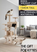 180cm Cat Tree Tower for Indoor Cats with Plush Perches, Dual Condos, Natural Sisal Scratching Posts & Ramp for Kittens & Adult Cats (Beige)-2050057519598014465