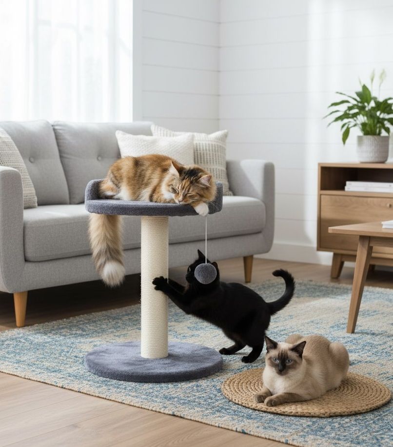 Cat Tree Tower for Indoor Cats with Plush Perch, Sisal Scratching Post & Hanging Ball Toy for Kittens or Small Breeds-2050057519807729665