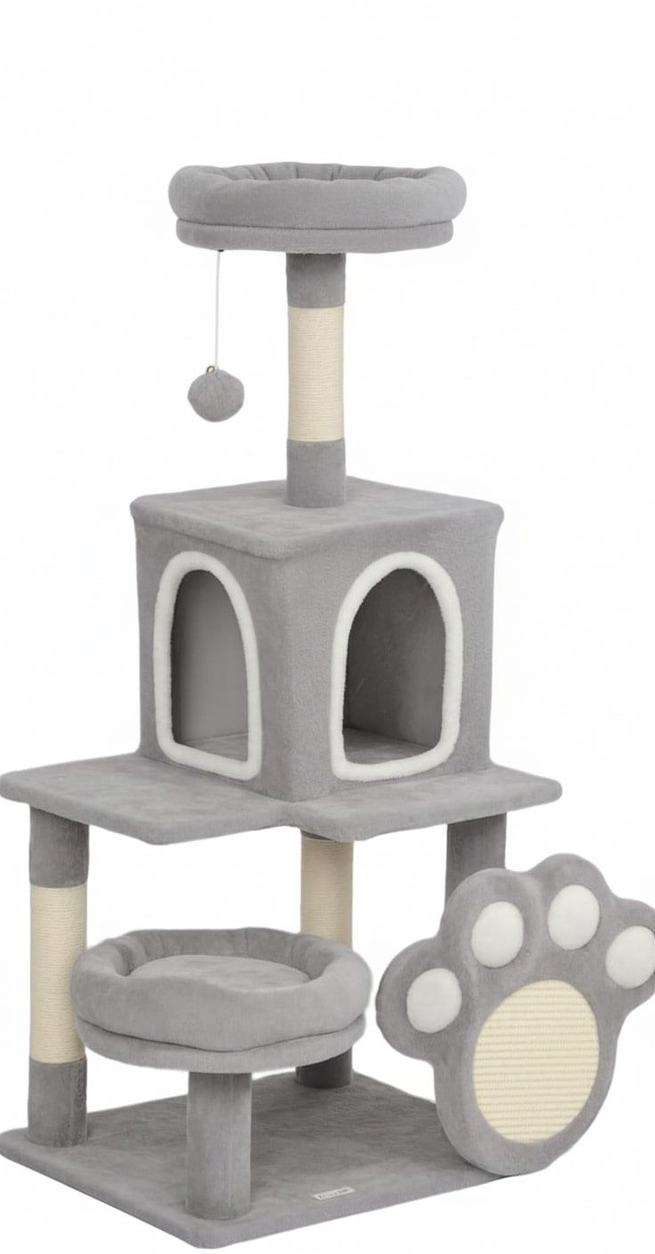 Large Cat Tree Tower for Indoor Cats with Plush Perch, Cat Condo, Natural Sisal Scratching Posts, Hanging Ball & Paw Scratcher-2050057520038416391