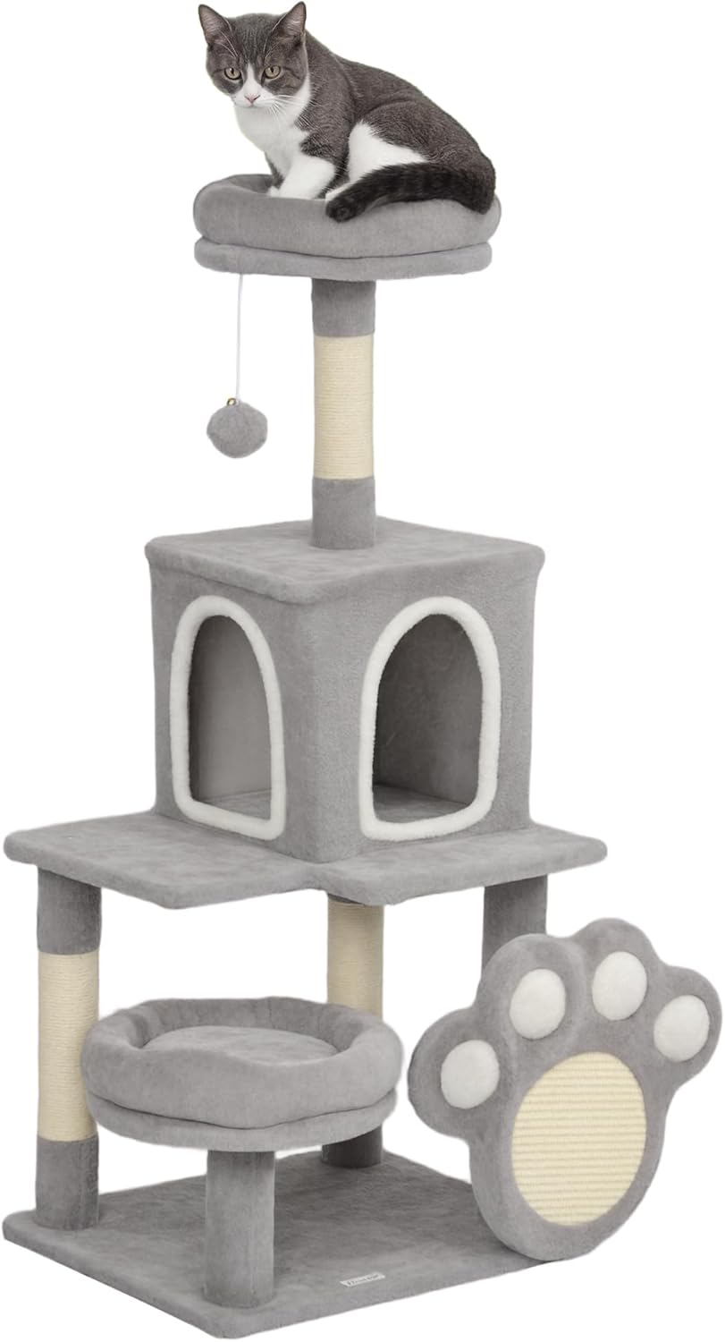 Large Cat Tree Tower for Indoor Cats with Plush Perch, Cat Condo, Natural Sisal Scratching Posts, Hanging Ball & Paw Scratcher-2050057520038416384