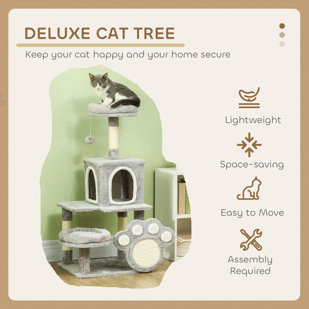 Large Cat Tree Tower for Indoor Cats with Plush Perch, Cat Condo, Natural Sisal Scratching Posts, Hanging Ball & Paw Scratcher-2050057520038416387
