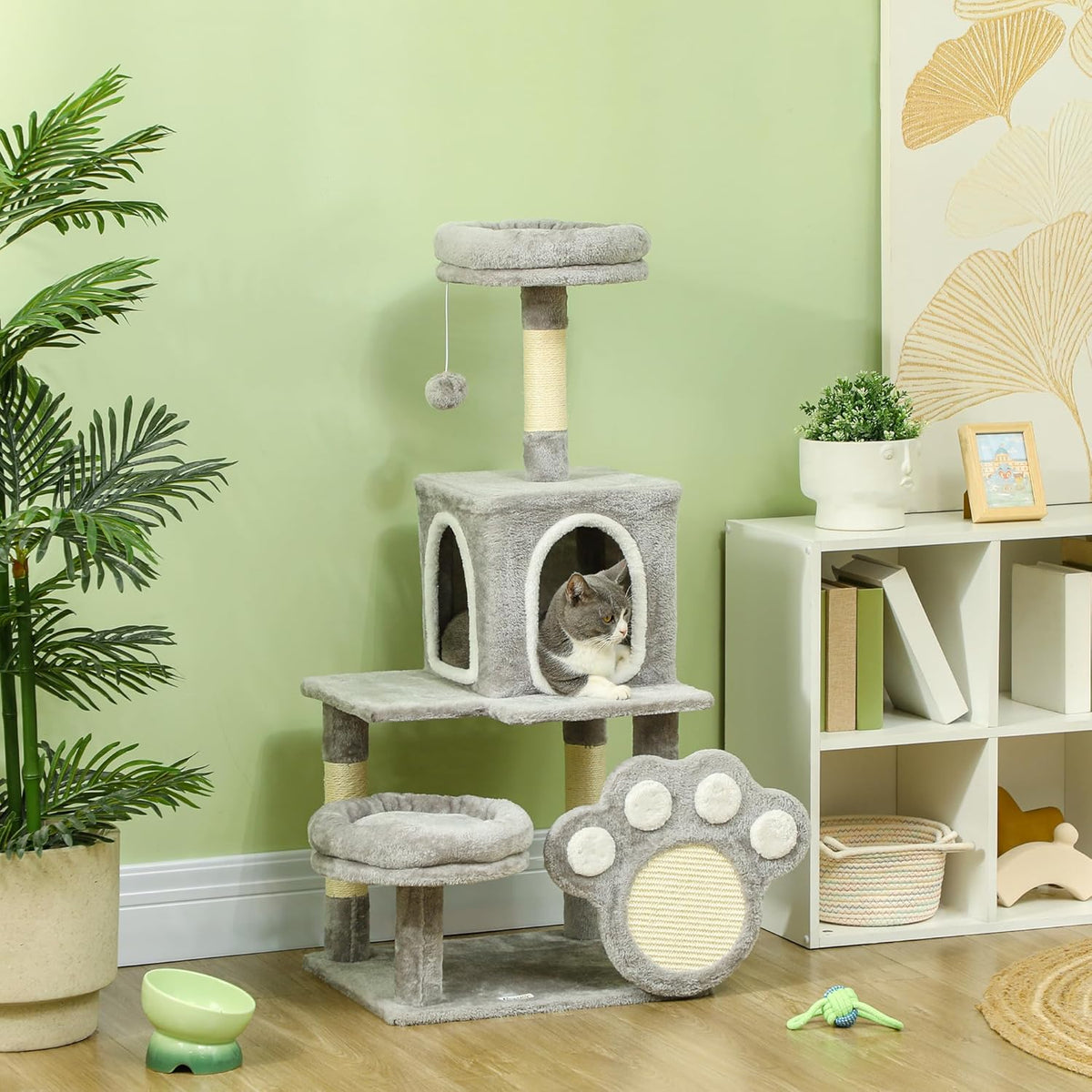 Large Cat Tree Tower for Indoor Cats with Plush Perch, Cat Condo, Natural Sisal Scratching Posts, Hanging Ball & Paw Scratcher-2050057520038416390