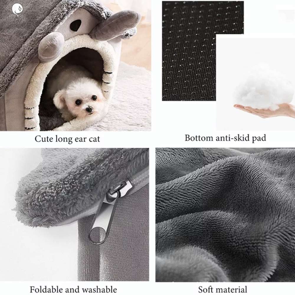 Small Pet Cat Kitten Dog Beds Igloo Fleece Bed Pyramid Cozy Washable Warm House Cave - image 4